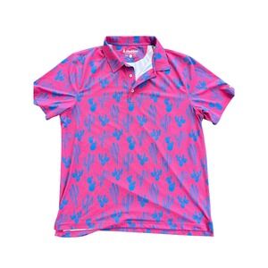 Chubbies Mens Cactus Print Polo Shirt Golf Casual XL Pink Blue Short Sleeve